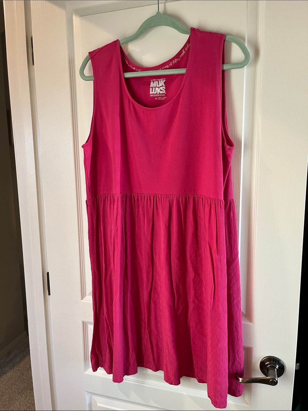 Muk Luks Bright Pink Sleeveless Gathered Dress